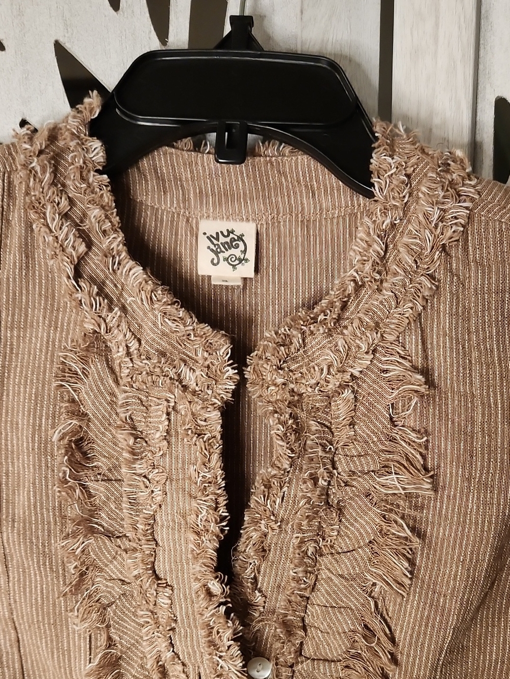 ivy jane Beige Fringed Button-Down Top